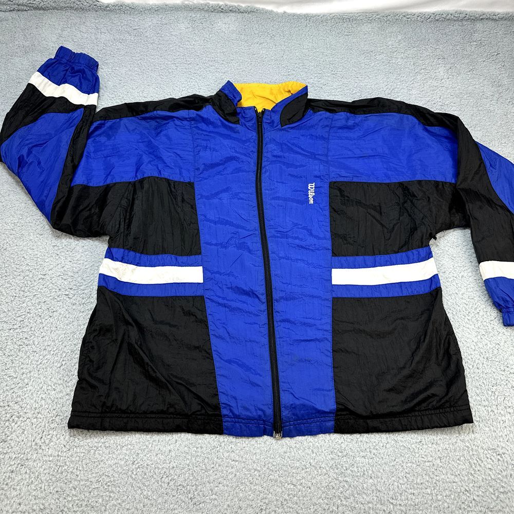 Vintage Wilson Men's Windbreaker XL Tennis Lined Jacket Blue black Colorblock